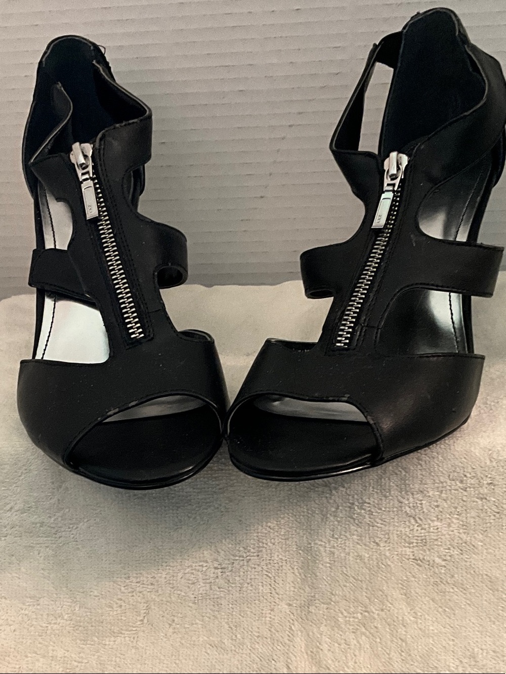 Style & Co. Black Peep-Toe Zipper Heels
